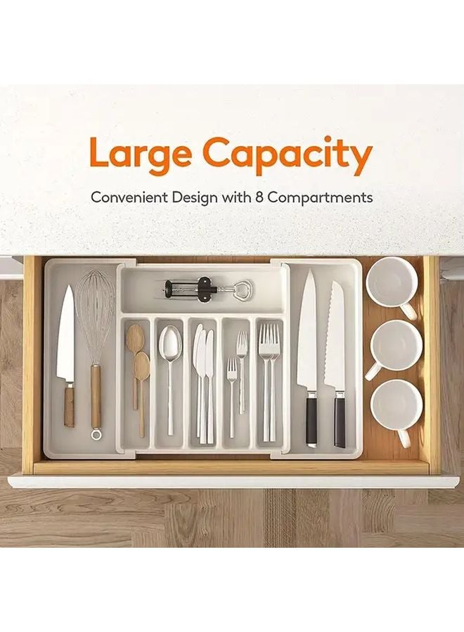 White Adjustable Cutlery Drawer Organizer Retractable Rack Kitchen Utensil Storage Box - Image 1